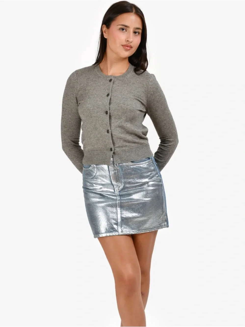 Sandro Metallic Silver & Denim Mini Skirt Size Small (1) Excellent Condition! - Picture 2 of 12
